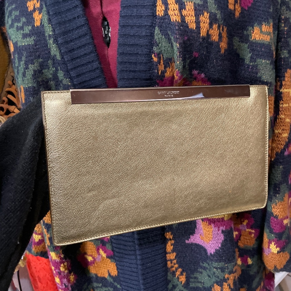 Saint Laurent Gold Leather Clutch